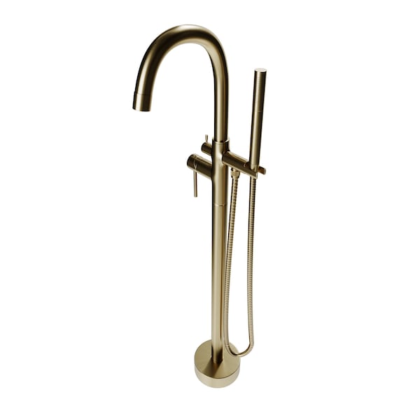 Castello Usa Neptune Freestanding Brushed Gold Gooseneck Tub Filler Faucet with Standard Handle CB-F04-BG - main